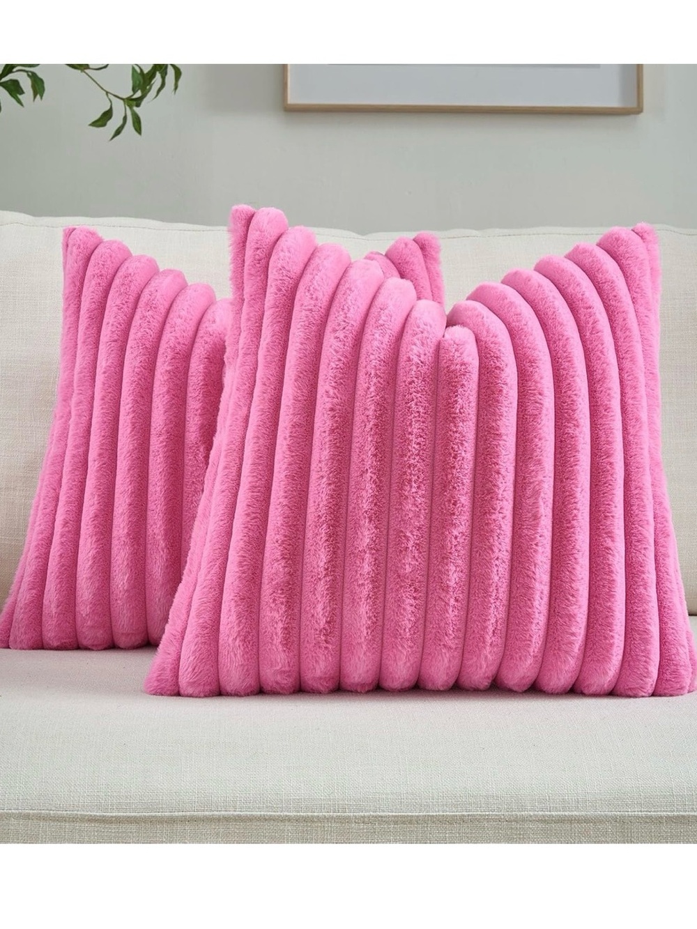 Plush Ribbed Throw Pillow Covers - Bright Pink NEW IN BOX